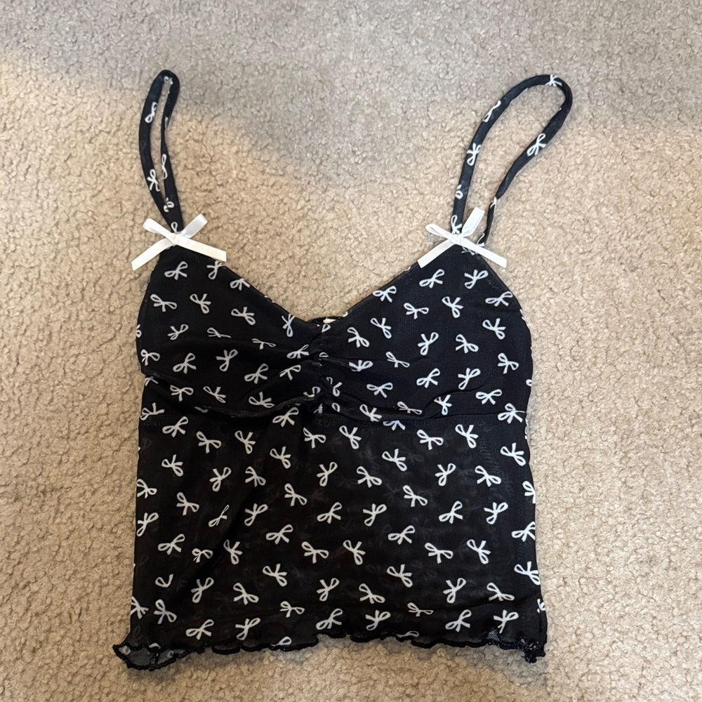 Full Tilt Black and White Bow Tank Top